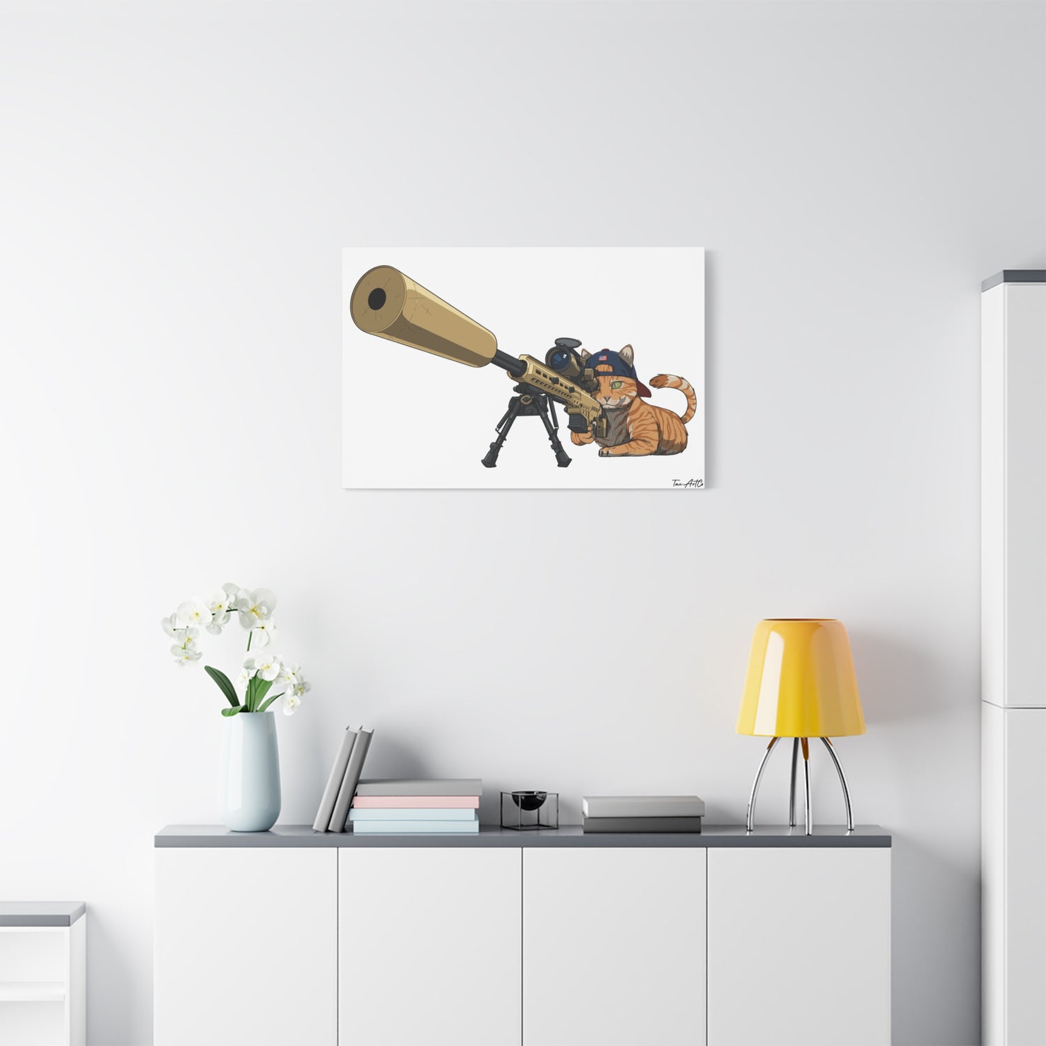 Recon Cat Canvas Print – Feline Sniper with Barrett MK22