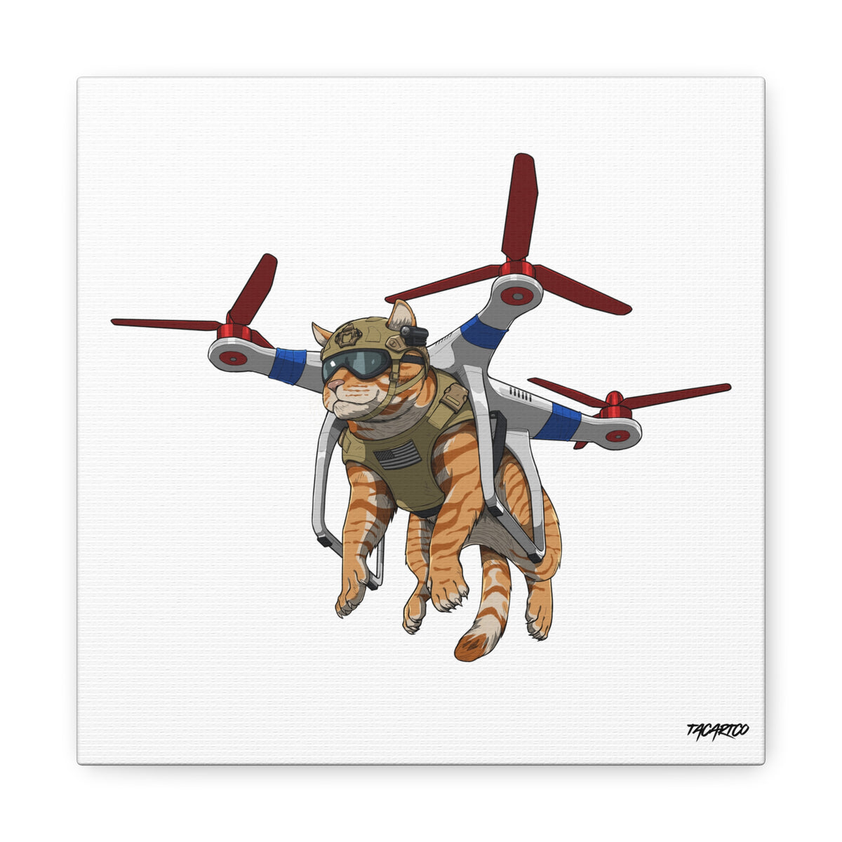 Drone Attack Cat - Canvas Print (White Background)
