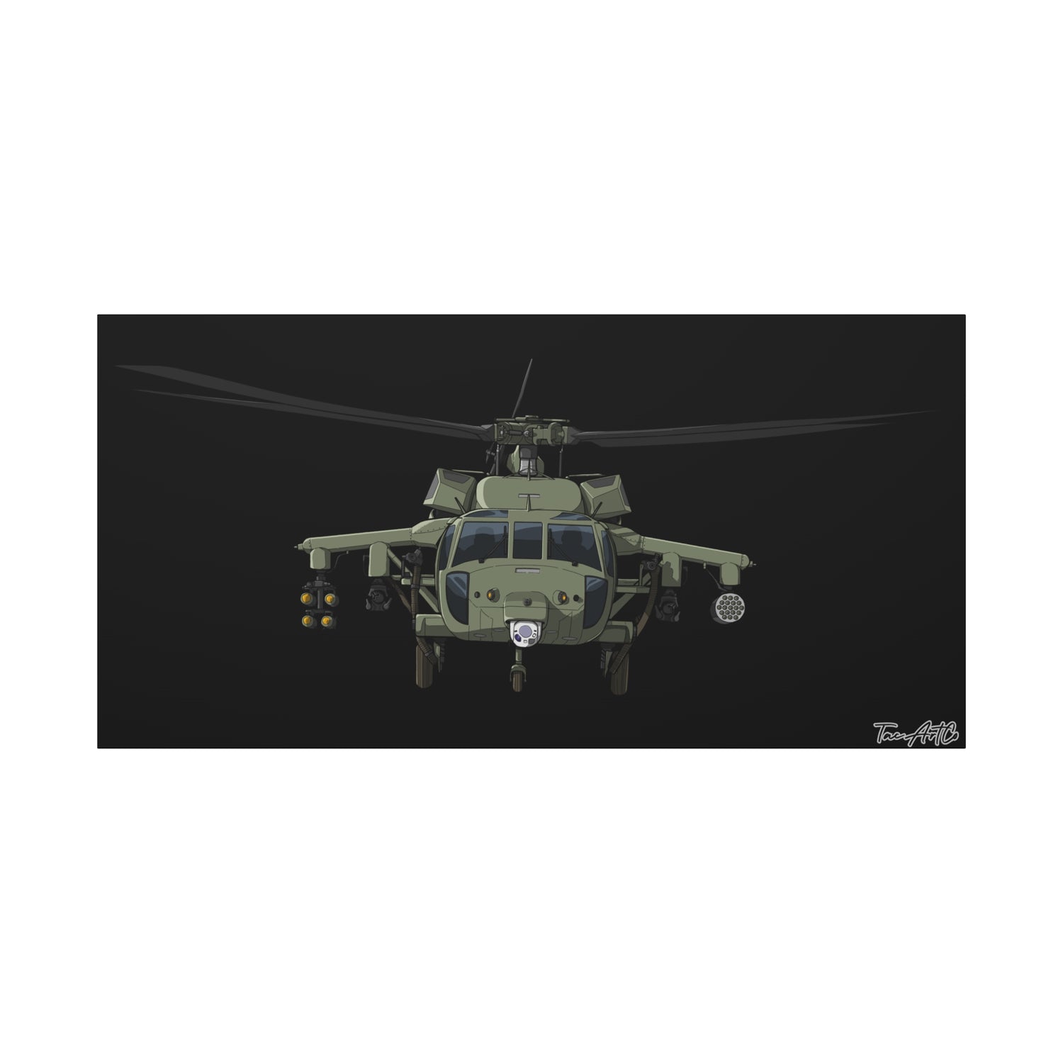 Black Hawk Helicopter – Canvas Print (Black Background)