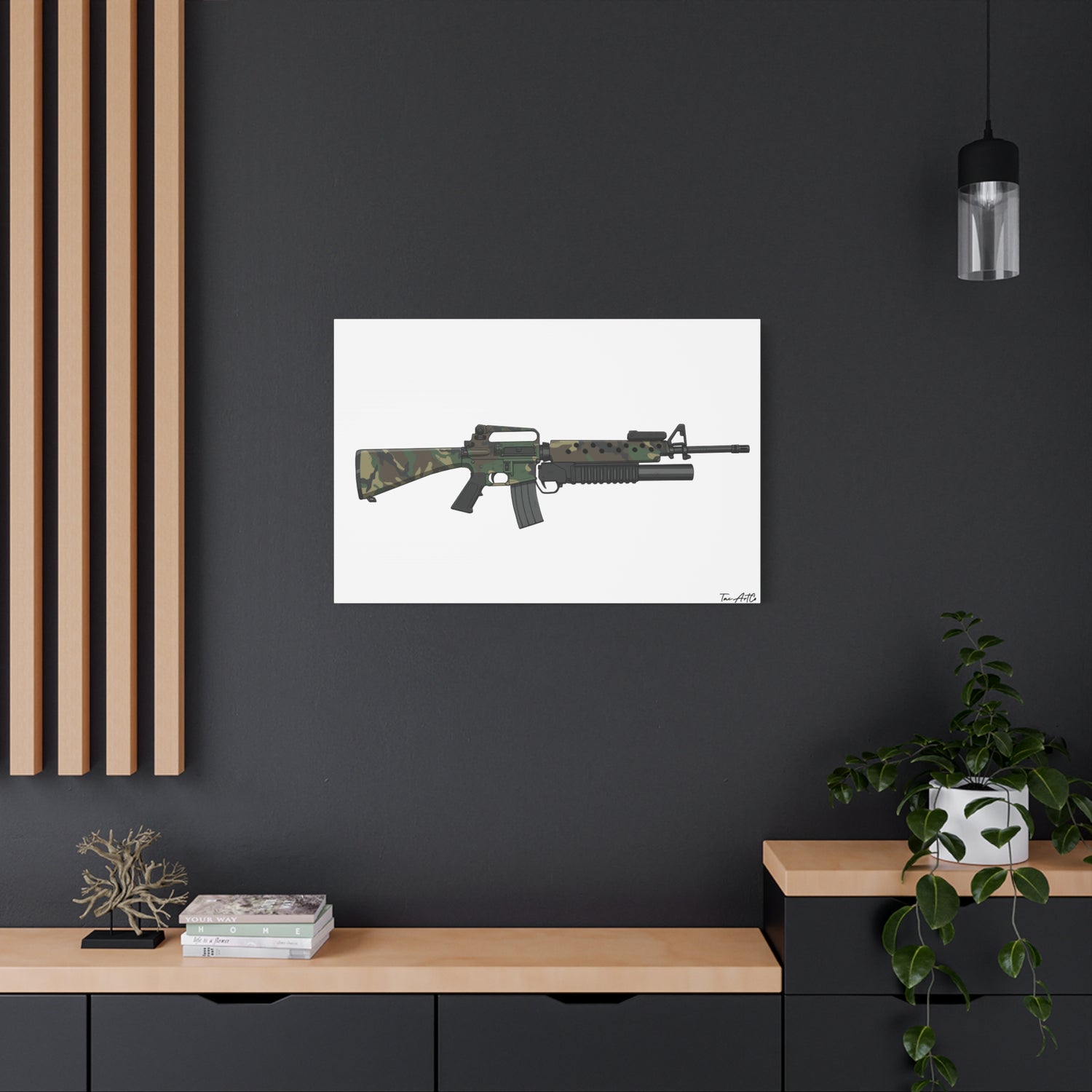 M16A2 + M203 Grenade Launcher – Woodland Camo Canvas Print