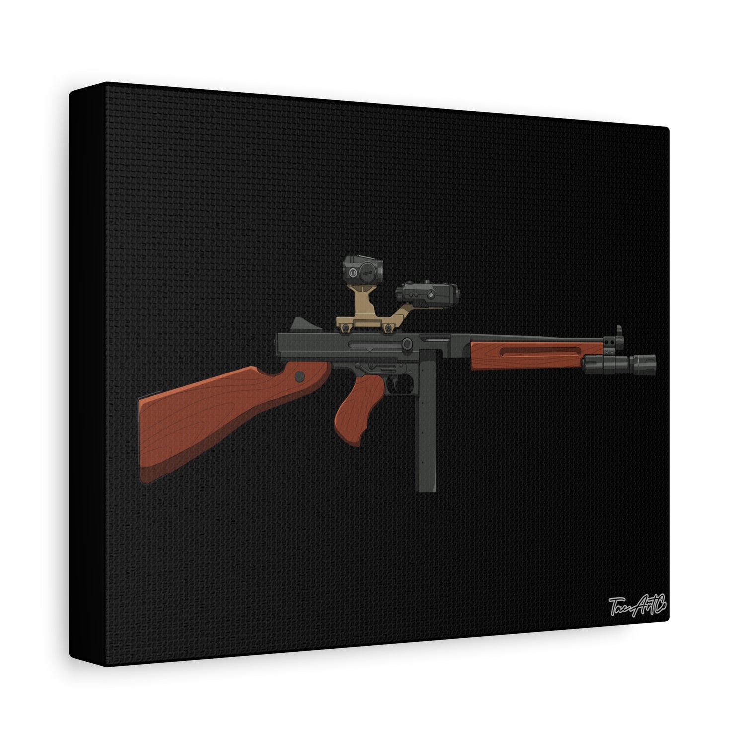 Tacticool Tommy – Modern Thompson Canvas Print (Black Background)