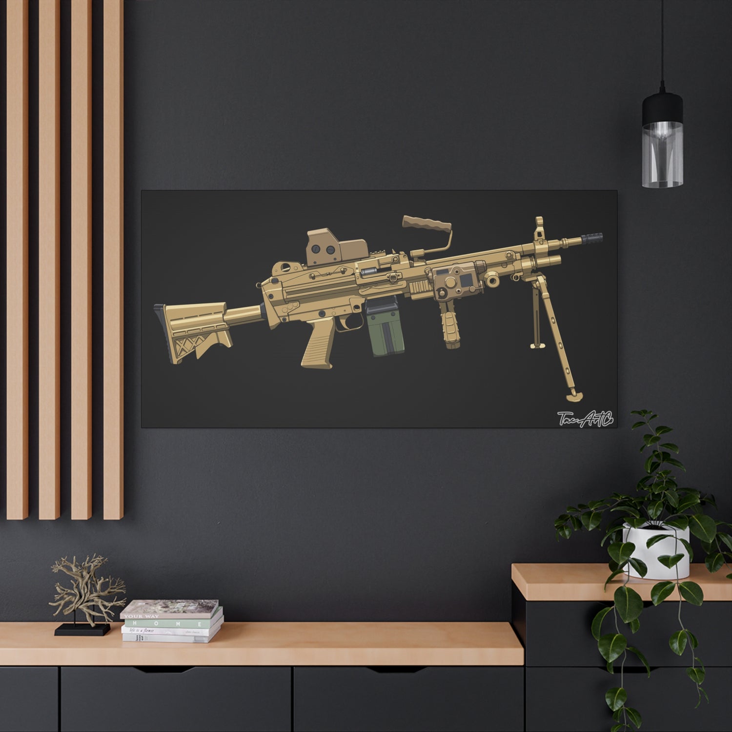M249 SAW – Belt-Fed Canvas Print (Black Background)