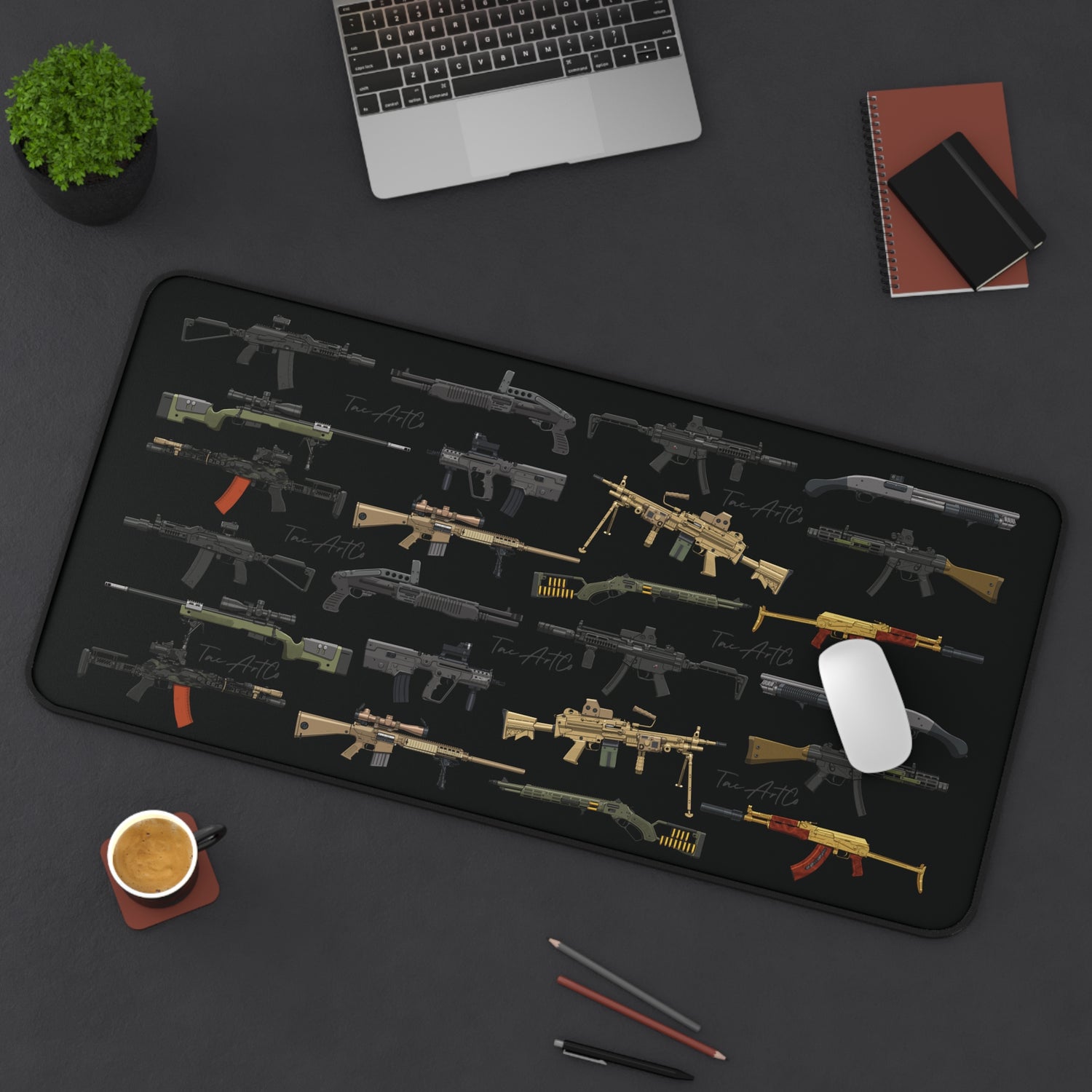Firearm Assortment V2 (w/logo) – Desk Mat