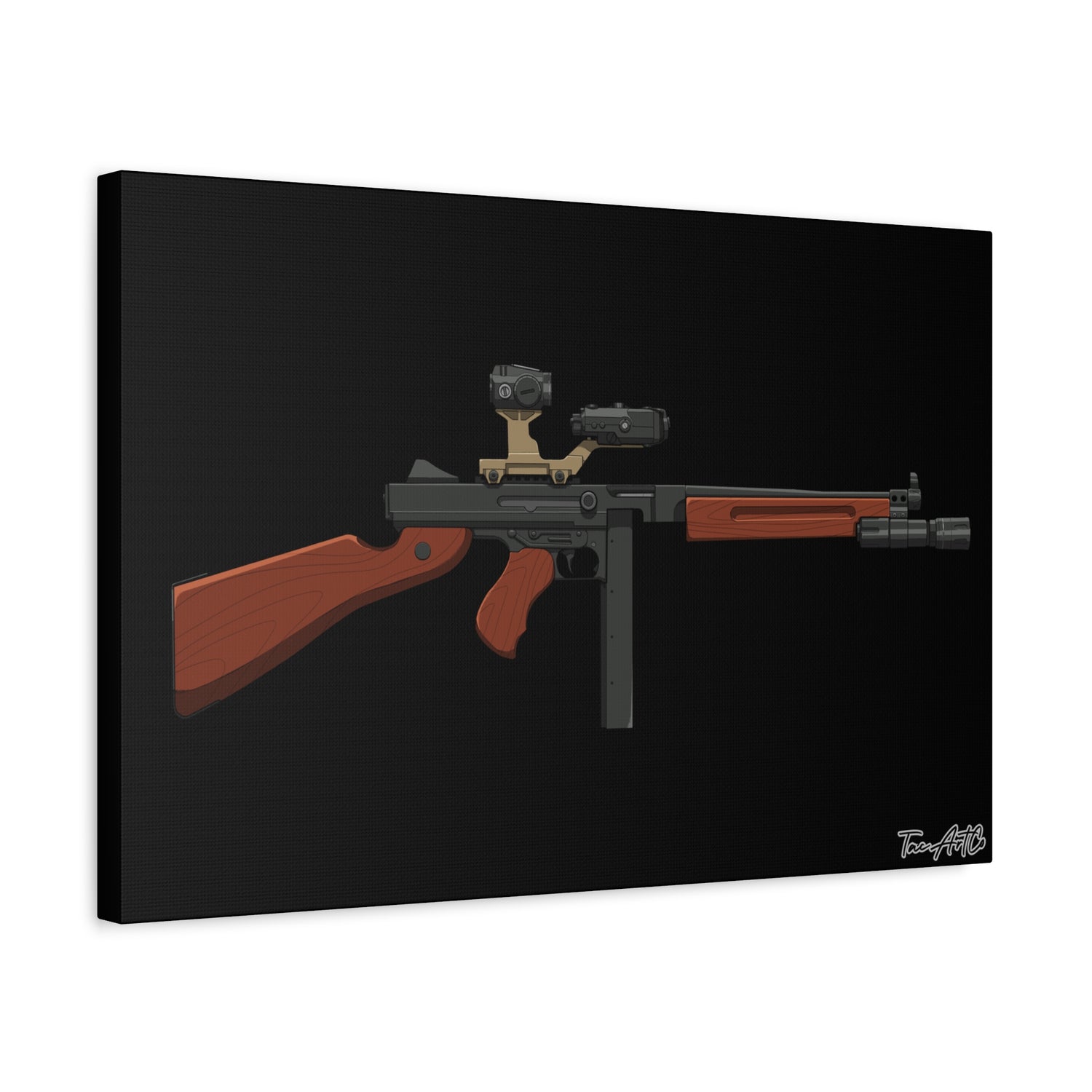 Tacticool Tommy – Modern Thompson Canvas Print (Black Background)
