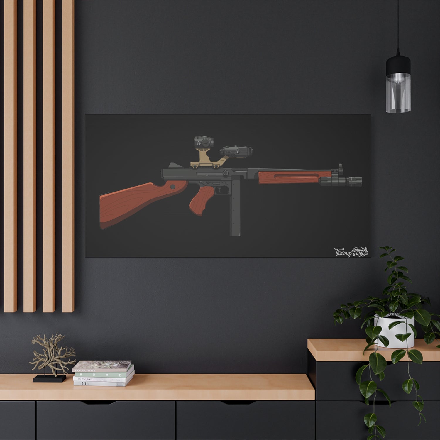 Tacticool Tommy – Modern Thompson Canvas Print (Black Background)
