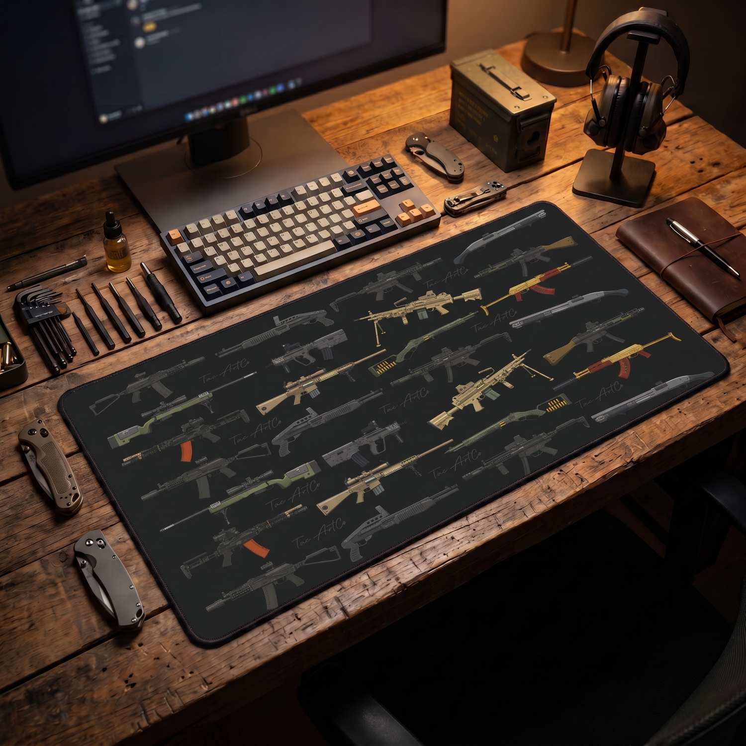 Firearm Assortment V2 (w/logo) – Desk Mat