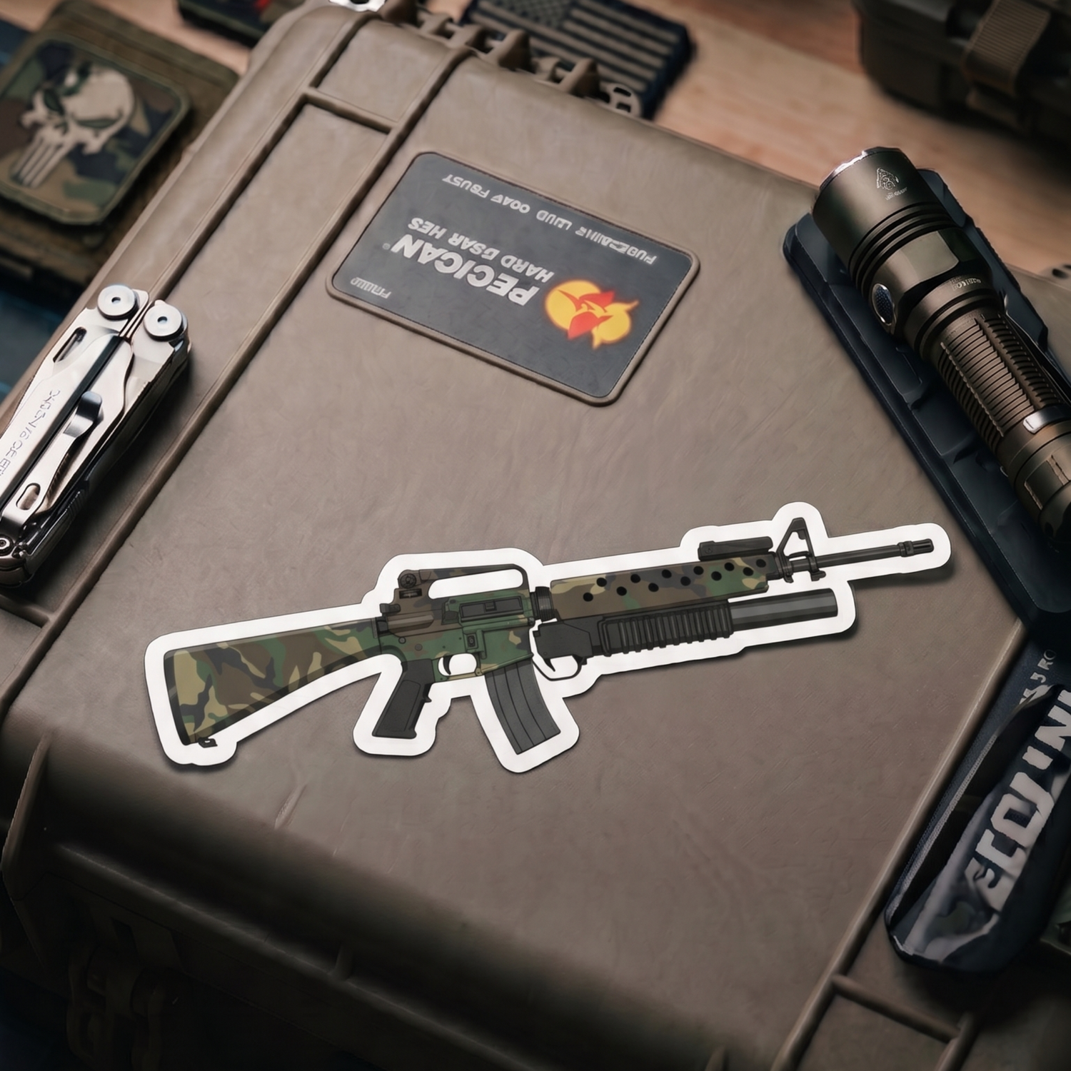 M16A2 + M203 Grenade Launcher – Woodland Camo Sticker