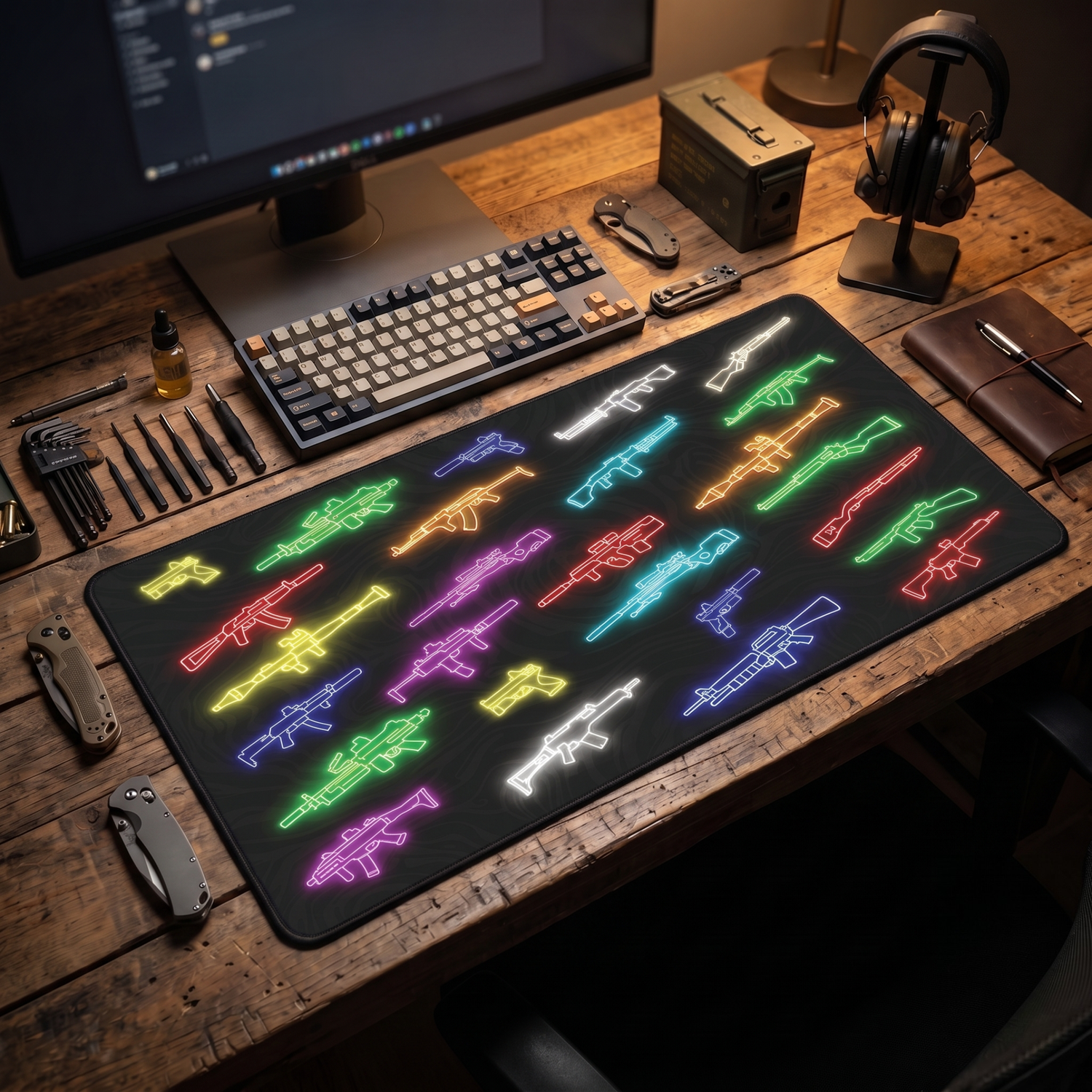 Neon Gun Sign - Desk Mat