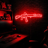 AK v6 LED neon sign in Red on a clear backerboard in the TacArtCo gaming room