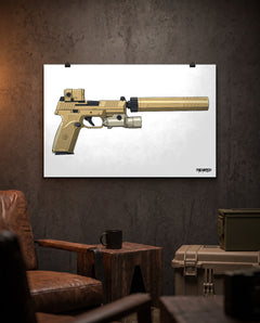 FN 509 Tactical - Matte Poster (White Background) in a collector workspace; display props not included
