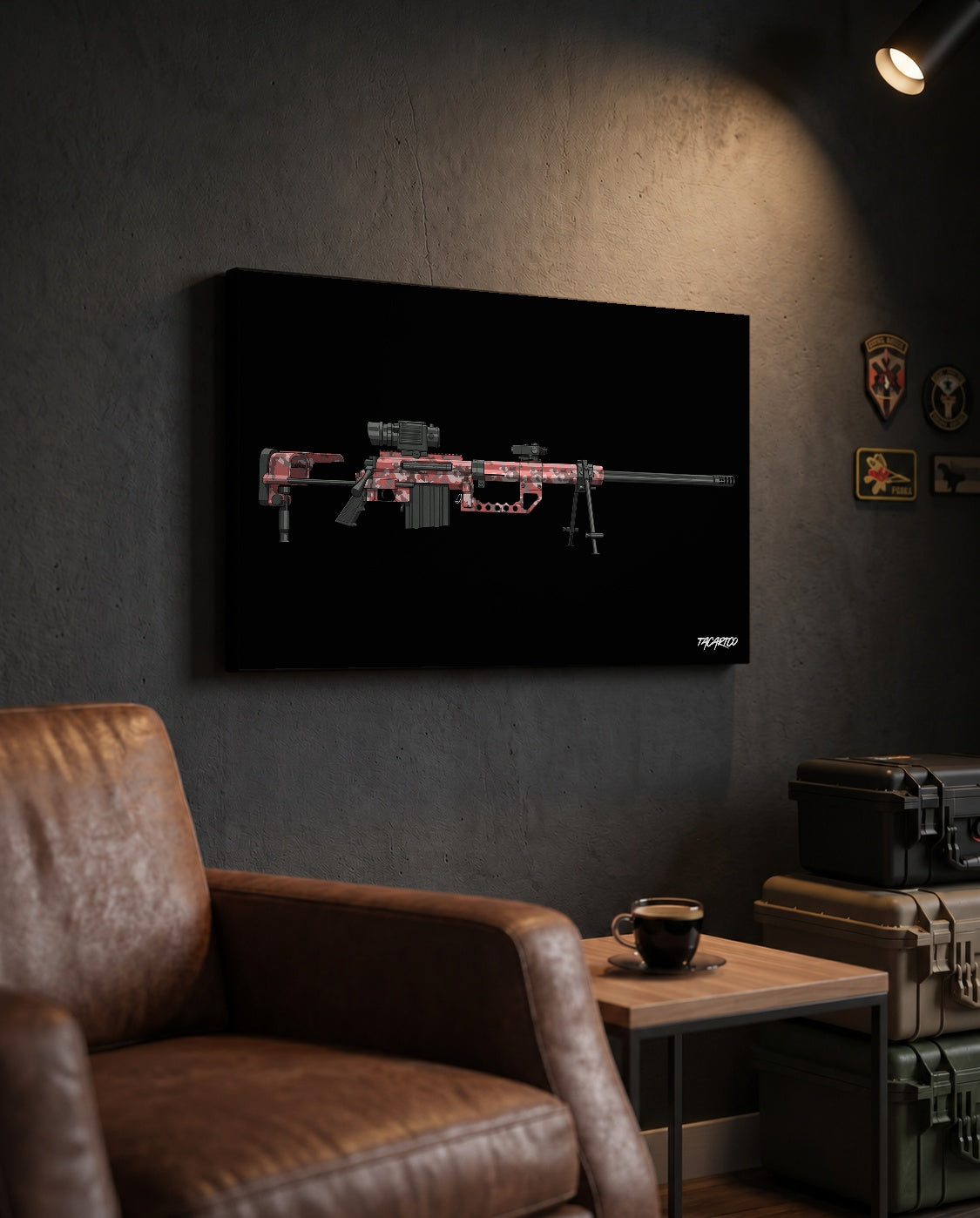 M200 Intervention - Canvas Print (Black Background) in a collector workspace; display props not included
