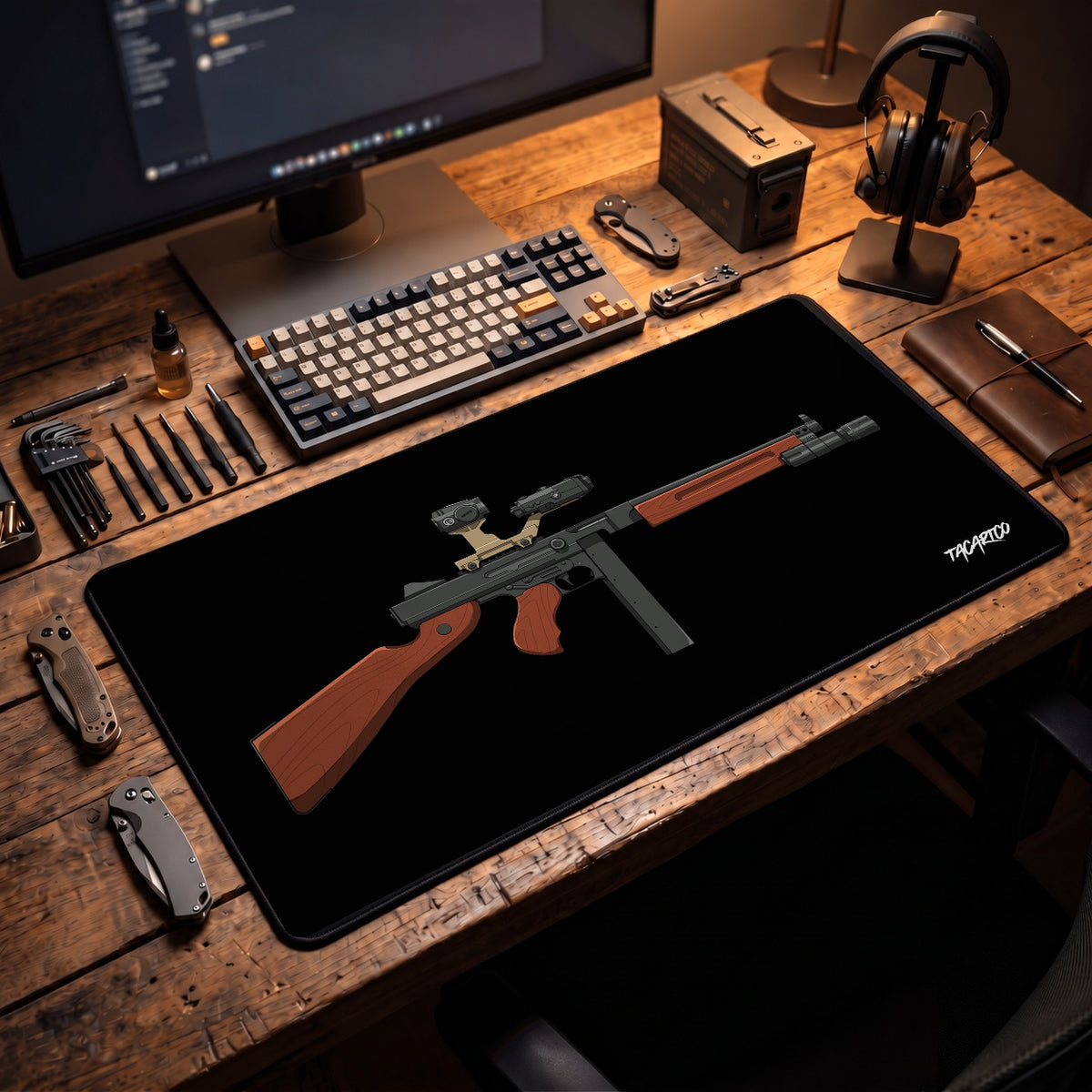 Modernized Thompson - Desk Mat in a collector workspace; display props not included