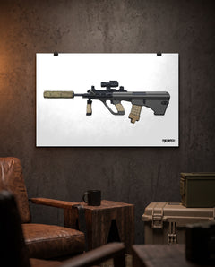 Steyr AUG - Matte Poster (White Background) in a collector workspace; display props not included