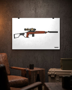 Modernized M1 Carbine - Matte Poster (White Background) displayed in the approved TacArtCo lifestyle scene; props not included.