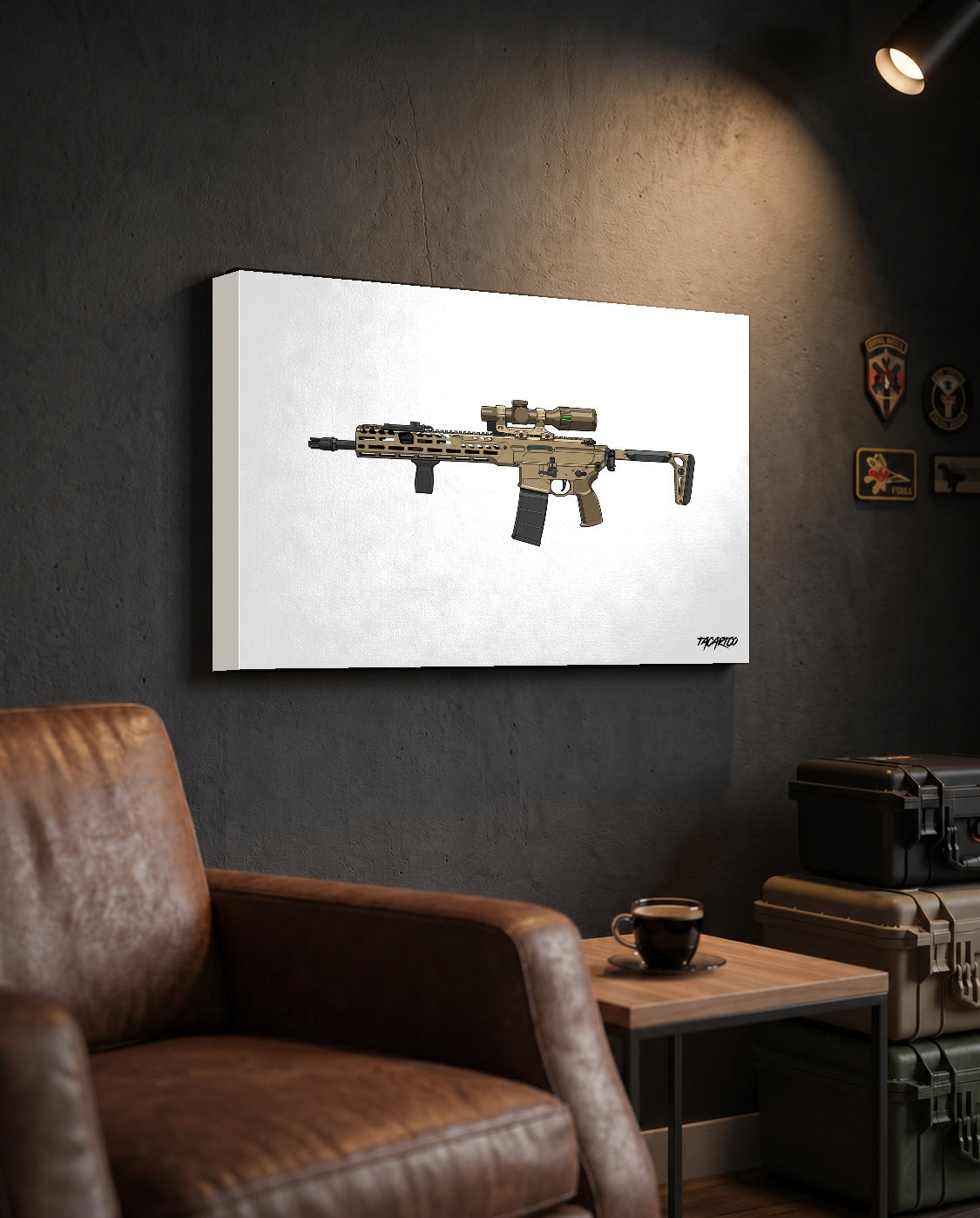 SIG MCX Spear - Canvas Print (White Background) in the approved TacArtCo lifestyle scene; room accessories not included.