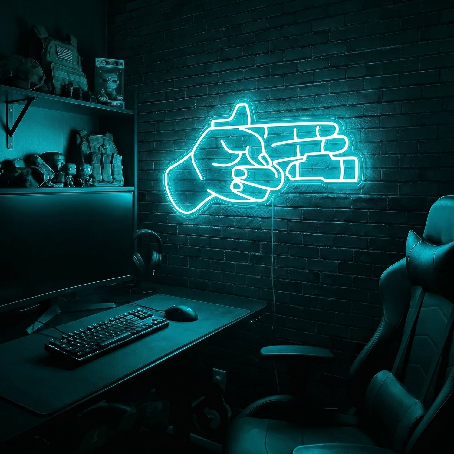 Finger Gun premium LED neon sign - Ice Blue