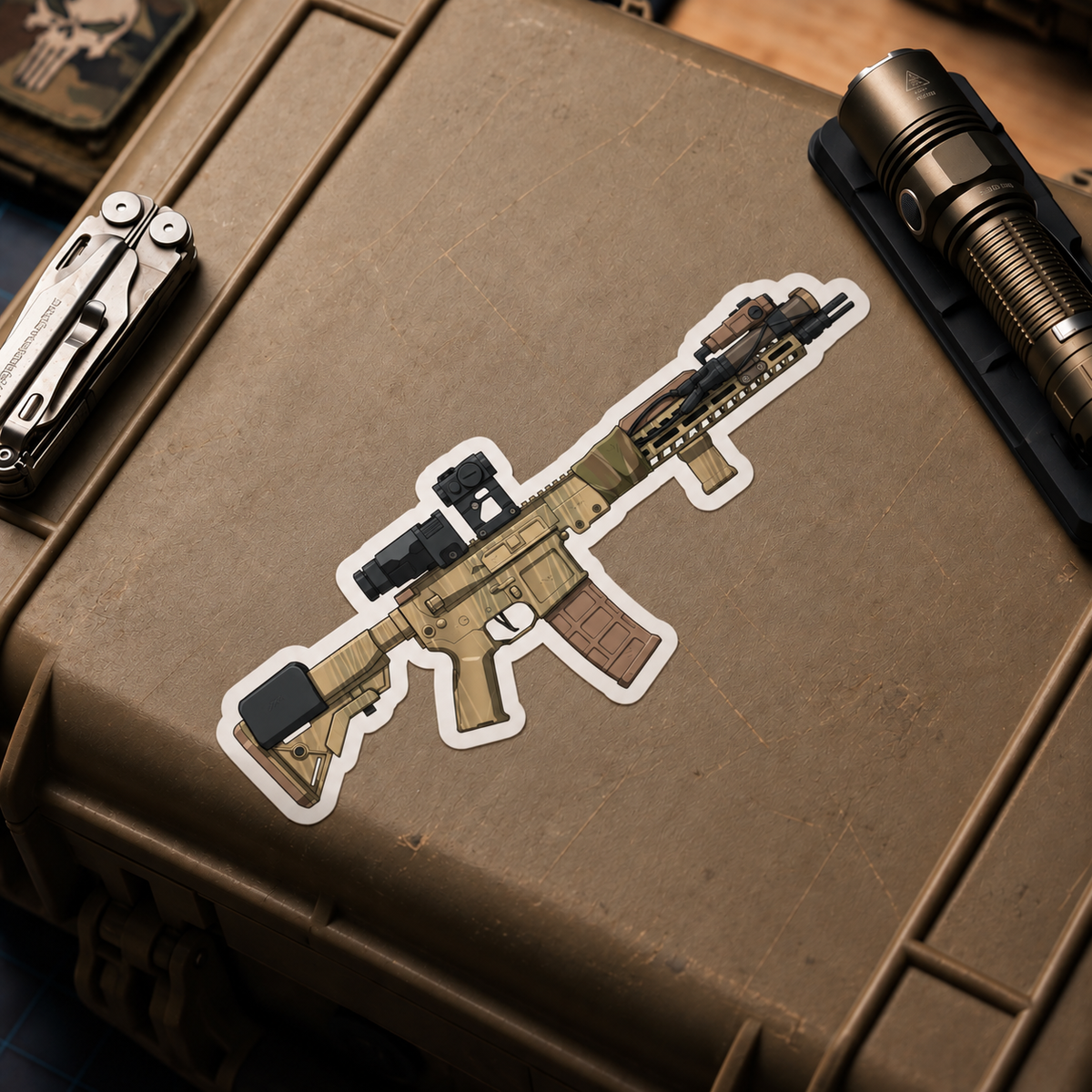 Rattle Can Special vinyl sticker displayed on a tan equipment case