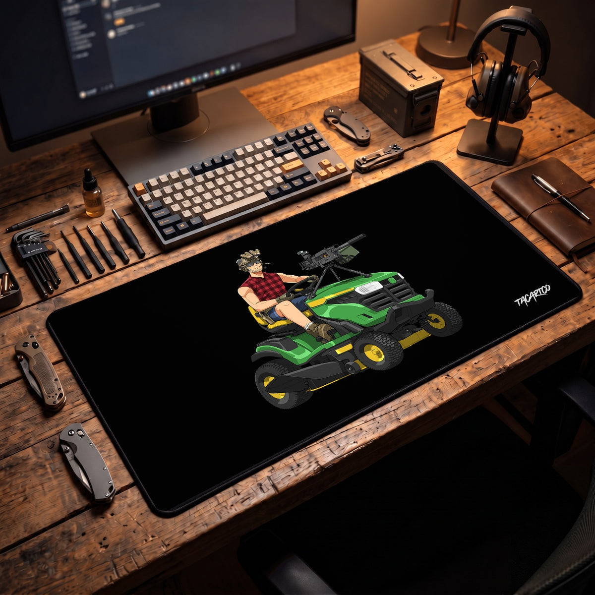 Freedom Cuts Tactical Lawn Mower - Desk Mat lifestyle mockup