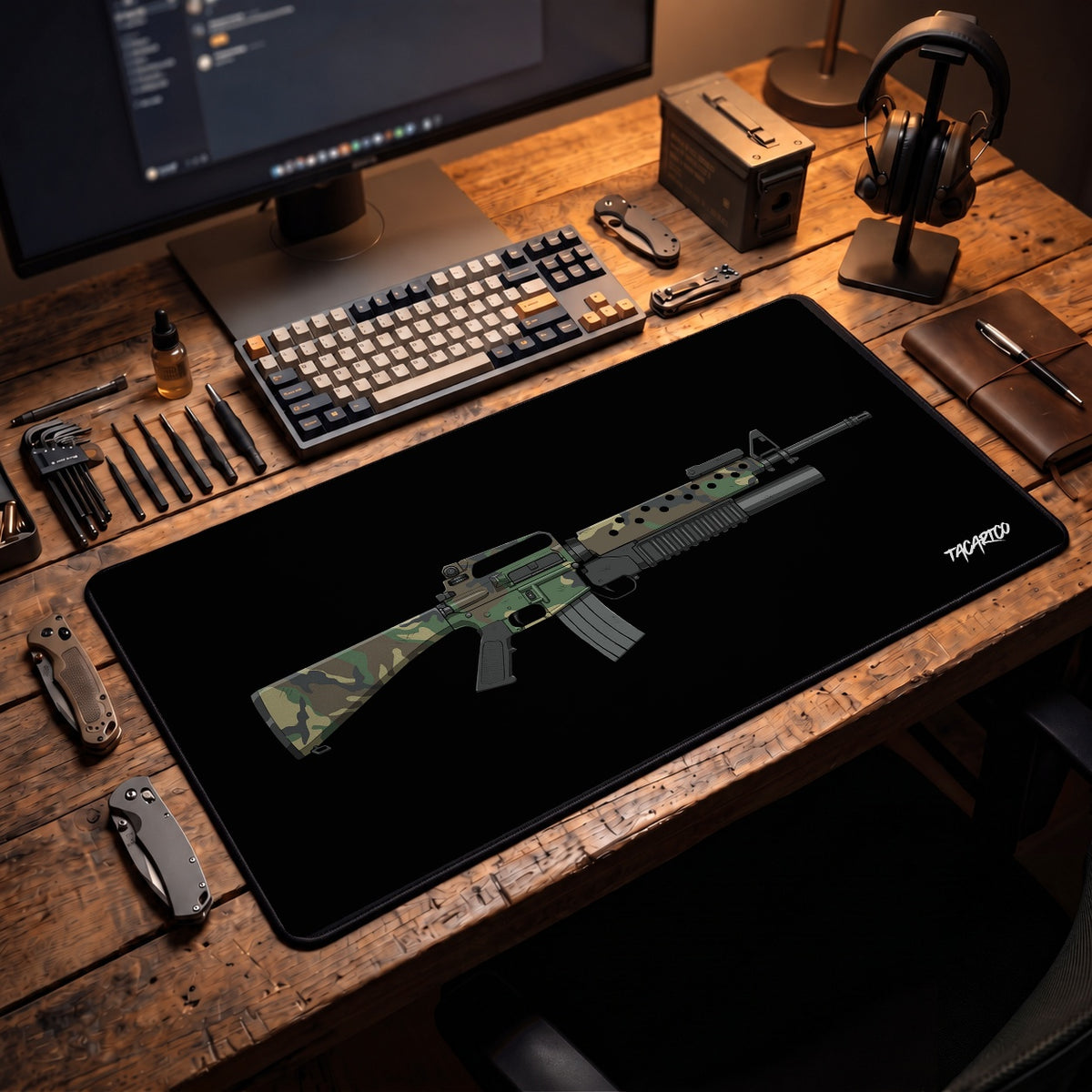M16A2 + M203 Woodland - Desk Mat lifestyle mockup