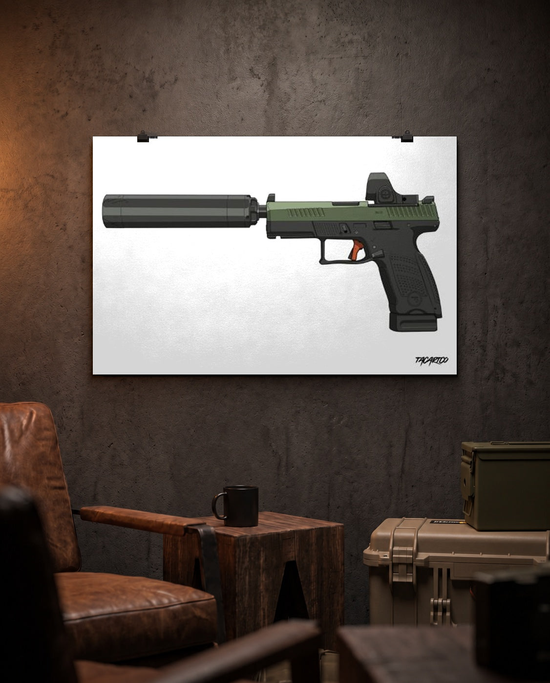 CZ P-10C Suppressed with SRO - Matte Poster in the TacArtCo lifestyle setting