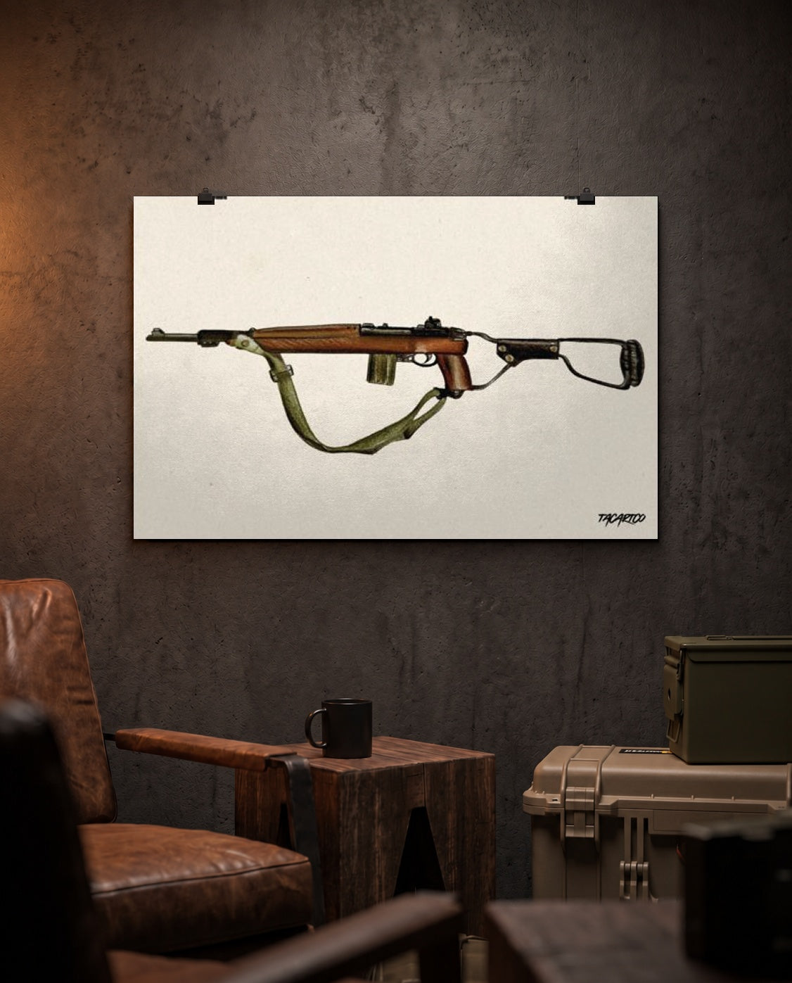 M1 Carbine Sketch - Matte Poster in the TacArtCo lifestyle setting