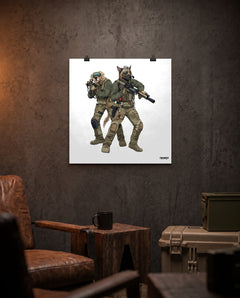 Assault Dogs - Matte Poster (White Background) lifestyle mockup