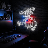 Sombrero Skeleton Premium LED neon sign - White + Flag